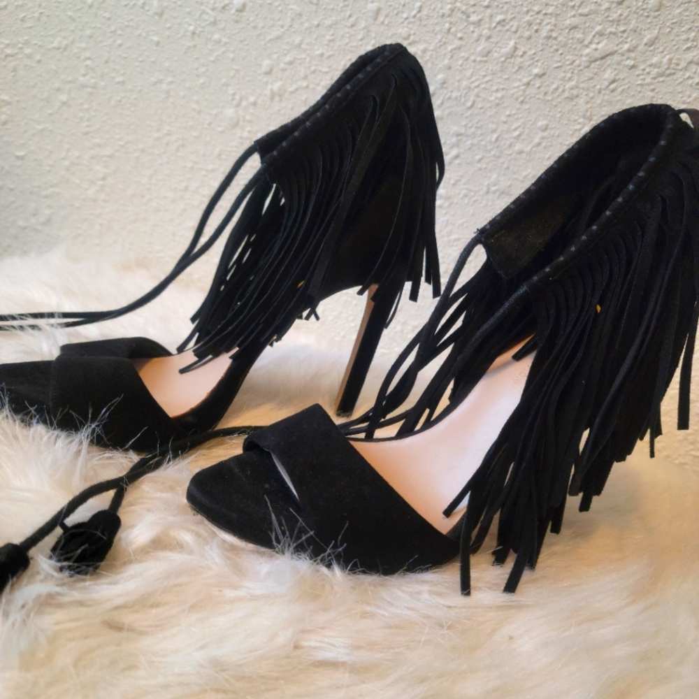 Zara fringe ankle tie heels